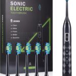 Sonic Electric Toothbrush for Adults – Deep Cleaning Teeth Whitening6 Replacement Brush Heads100-Day Battery5 Modes w/SensitiveIPX7 Waterproof (Color Options)