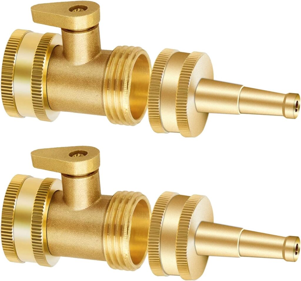 Garden Hose Nozzle Brass Jet High Pressure Water Sprayer with Heavy Duty Solid Metal Shutoff Valve, Durability Power Washer 3/4″ GHT Connector for Garden & Lawn, Car Wash, 4 counts (2 packs)