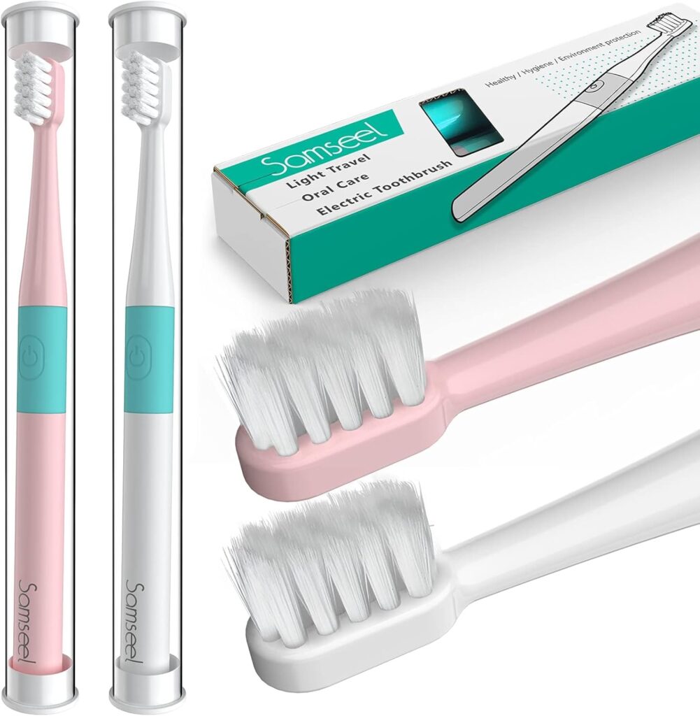 (2-Pack, White and Pink Sonic Electric Toothbrush Lasting for 90 Days Travel Essential Waterproof Portable Mini Design for Daily Oral Care Business Travelling and Holiday Use