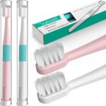 (2-Pack, White and Pink Sonic Electric Toothbrush Lasting for 90 Days Travel Essential Waterproof Portable Mini Design for Daily Oral Care Business Travelling and Holiday Use