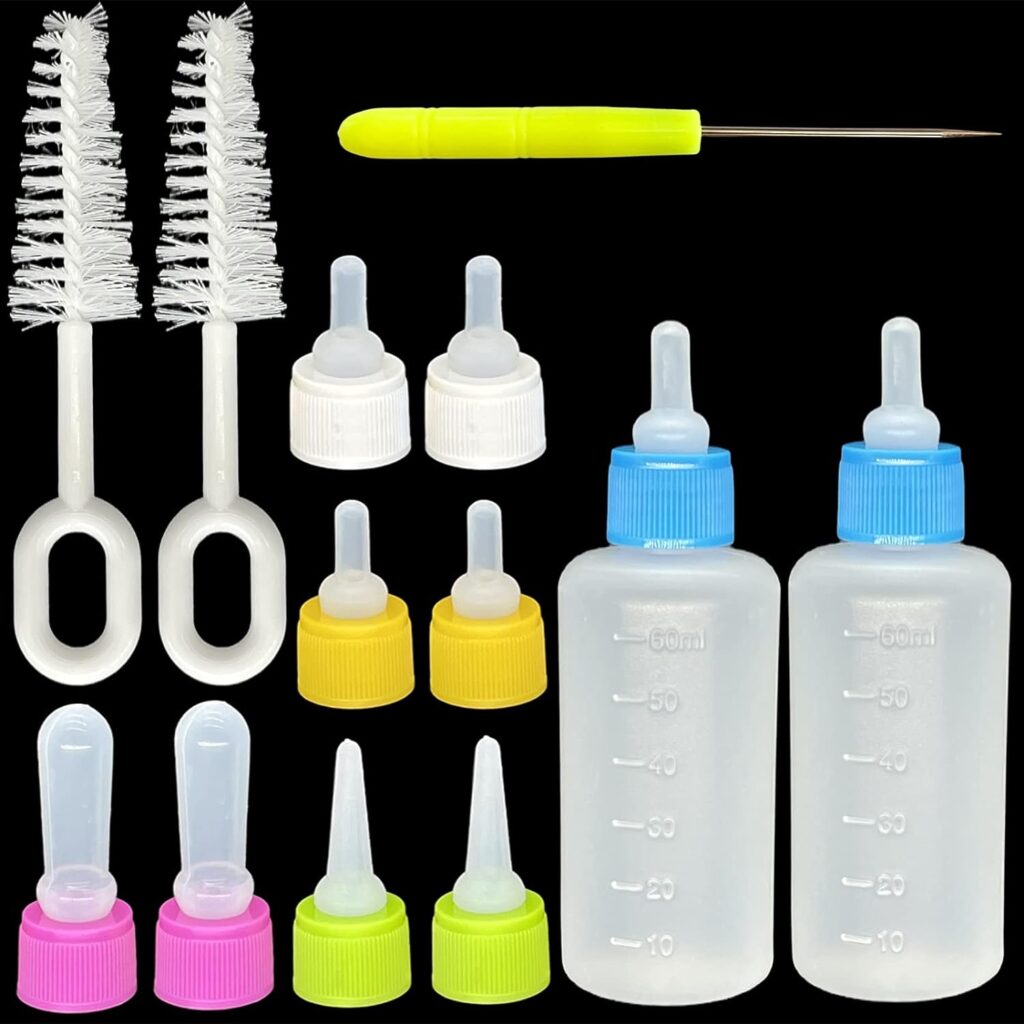 Pet Bottle Kit, Squeeze Liquid Replaceable Silicone Teat for Newborn Kittens, Puppies, Rabbits, Small Animals Replacement Teat Cat Feeding Bottle Feeding Tool