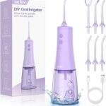 350mL/12oz Water Flosser with 3 Modes 6 Jet Tips,Dental Oral Irrigator USB Rechargeable Cordless Water Dental Picks for Teeth Cleaning,IPX7 Waterproof,for Home and Travel for Oral Care(Purple)