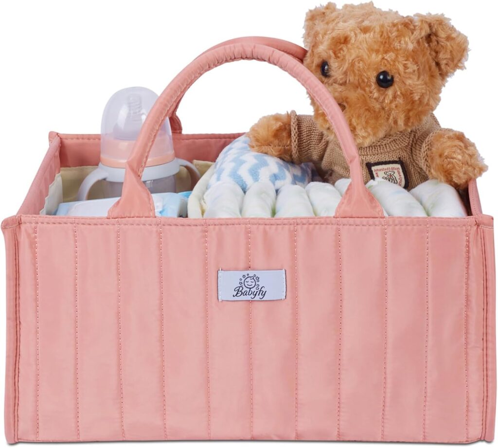 Diaper Caddy Organizer, Stylish Nursery Storage Basket for Newborn Essentials. Perfect Baby Shower Set, Fitting Seamlessly into Diaper Stations and must-have for parenting journey (Blush Pink)
