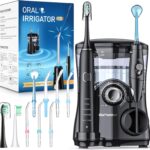 Electric Toothbrush and Water Flosser,600ML Oral Irrigator Water Flosser with 7 Jet Tips,10 Adjustable Pressure Settings,Sonic Electric Toothbrush with 2 Brush Heads,5 Modes(Black)