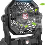 Camping Fan with LED Lantern, 36 Hours 9 Inch Portable Rechargeable Battery Powered Fan with Stepless Speed and Quiet Battery Operated for Picnic, Barbecue, Fishing, Travel, Home, Tent