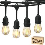 Svater 96 FT Outdoor String Lights 2W, Patio Light for Outside with 32 Antique S14 Plastic LED Bulbs, IP65 Waterproof Hanging Cafe Market Lighting, ETL-Listed Dimmable Warm White 2700K (48 FT x 2)