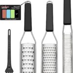 Cambom Lemon Zester Grater Three-piece Suit – Heavy Duty Kitchen Tool for Parmesan Cheese, Ginger, Garlic, Nutmeg, Chocolate, Vegetables,Fruits,Stainless Steel Grater Dishwasher Safe Black