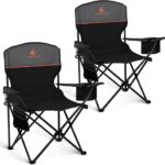 ALPHA CAMP Camping Chair 2 Pack Portable Chair with 3-Can Cooler Folding Chair with Side Pocket and Cup Holder, Collapsible for Camping, Tailgates, Beach, Fishing and Sports,2PC