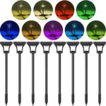 CINOTON 8 Pack RGBCW Solar Pathway Outdoor Lights, 3 Lighting Modes Solar LED Garden Lights, IP65 Waterproof Outside Solar Powered Landscape Lighting for Sidewalk Driveway Backyard RGB/Warm/Cold White