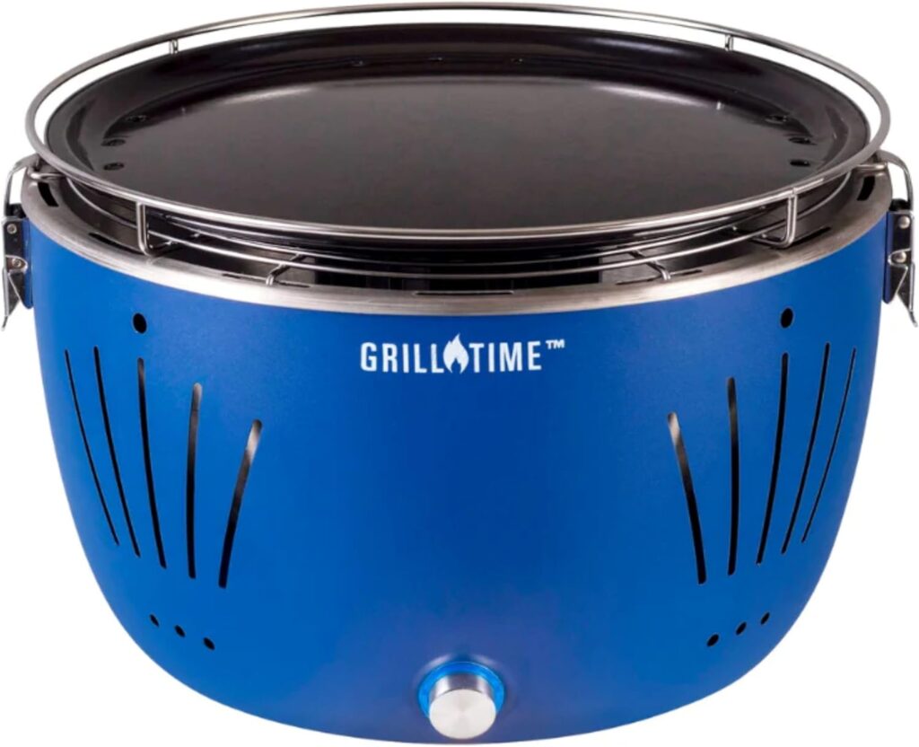 GrillTime Tailgater GT Griddle Combo 13 Inch – Portable Grill with Enamel Griddle Pan, Great for Grilling Bacon, Fish, Pancakes, For Outdoor Tailgates and Camping – Blue