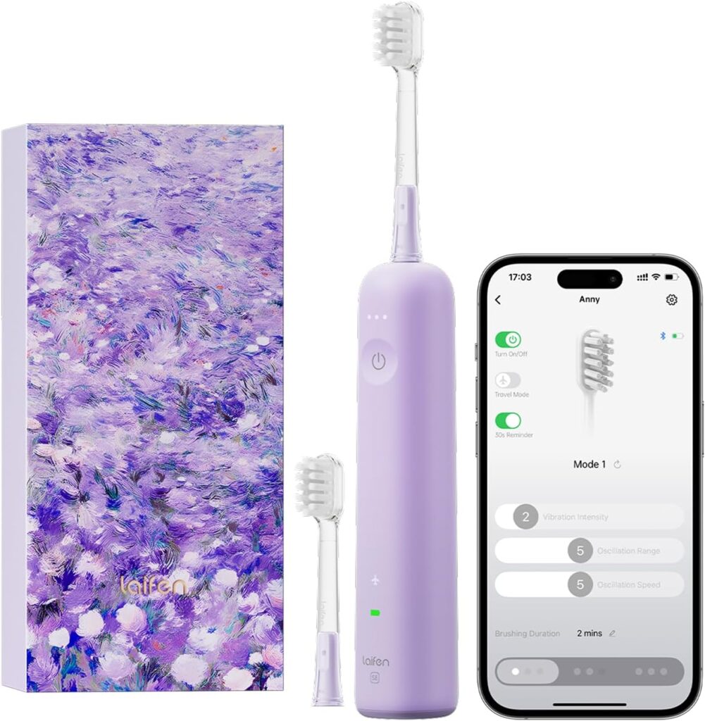 Laifen Wave Special Electric Toothbrush, New 2025 Version Oscillation & Vibration Sonic Electric Toothbrush for Adults with App, 2 Brush Heads, IP68 Waterproof Travel-Friendly (Misty Lavender)