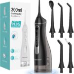 Water Dental Flossers for Teeth, 300ML Cordless Portable Electric Water Flosser, 4 Modes Oral Irrigator, Waterproof Rechargeable Water Floss for Deep Cleaning, Plaque Remover,Braces Home Travel Use