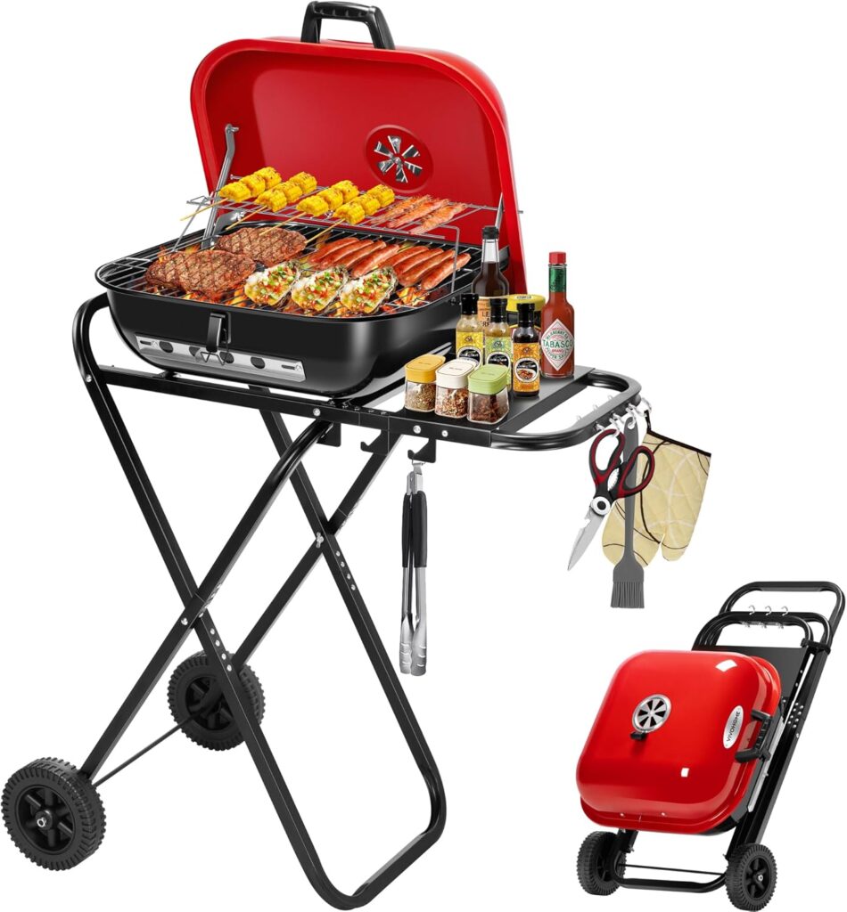 VIVOHOME 18 Inch Portable Charcoal Grill, Foldable Barbecue Grill with Heat-resistant Enamel Coating Lid, Outdoor Charcoal Smoker for Backyard, Camping and Picnics