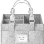 Diaper Caddy Organizer, Newborn Essetials Must Haves, Baby Registry Search and Other Baby Stuff, Collapsible Baby Basket with Handle and a Photo Frame, Grey, 11.8 x 6.3 x 9.0 inch