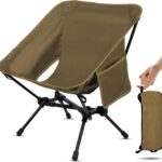 Lightweight Camping Chair, Portable Folding Backpacking Chair, Compact Camping Chair with Carry Bag for Outdoor Camp Hiking Backpack Beach Travel (Khaki)