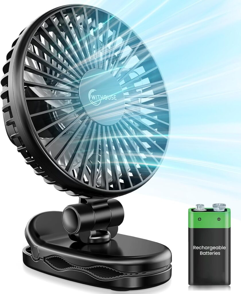 Portable Clip on Fan – 4000mAh Rechargeable Battery Operated Fan, 3 Speeds Mini Desk Fan with 540° Adjustable Head, Ultra-Quiet Personal fan for Home, Office, Stroller, Travel