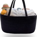 Baby Diaper Caddy Organizer, Cotton Rope Diaper Caddy Basket – Large Nursery Storage Bin for Baby Essentials, Portable Holder Tote Bag for Change Table, Newborn Registry Must-Have
