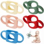 5 Pack Baby Bottle Holders, Universal Fit with Easy Grip Silicone Handles – BPA-Free, 5 Colors