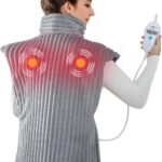 Dowin Massaging Heating Pad for Neck and Shoulders,Wearable Heating Pads for Back Pain Relief,Auto-Shut Off, 2 Heat Settings Heating Pad Wrap with Massager,Machine Washable,24 x35inch Grey
