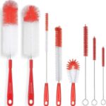 ALINK 5-Pack Red Bottle Brush Cleaner Set – Long Large Cleaing Brush for Narrow Neck Wine/Beer Bottles/ Flask/ Thermos/ Hummingbird Feeder/ Sport Well, Spout/Lid Brush, Straw Brush