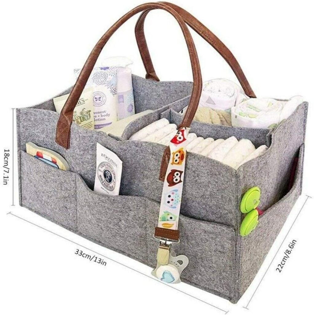Large Baby Diaper Caddy Organizer – Nursery Storage Bag with Adjustable Compartments | Eco-Friendly Felt, Soft Handles & Shoulder Strap | Includes Waterproof Changing Pad – Perfect for New Parents