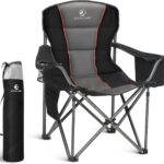 LET’S CAMP Folding Camping Chair Oversized Heavy Duty Padded Outdoor Chair with Cup Holder Storage and Cooler Bag, 450 LBS Weight Capacity, Thicken 600D Oxford