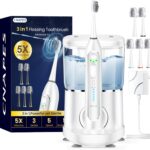 Electric Toothbrush with Water Flosser 3 in 1 Combo, Advanced 2.0 Flossing Toothbrush, Cordless Teeth Cleaning, 3 Modes&5 Speeds, Rechargeable Oral Dental Irrigator Kit for Adults, 5 Replacement Heads