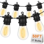 50FT LED Outdoor String Lights with 17 Shatterproof Waterproof S14 Replaceable Bulbs(2 Spare), 2700K Commercial Grade Patio Lights, Outside Hanging Light for Yard Garden Porch Deck Decor