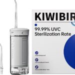 KIWIBIRD Mini Water Flosser for Travel, Ultra-Portable Cordless Oral Irrigator with UVC Light, IPX8 Waterproof 3 Modes, 230mL Teeth Cleaner for Tonsil Stones & Braces Care – Home & Travel (Grey)