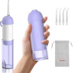 BESTEK Water Dental Flosser Teeth Pick: Cordless Portable Oral Irrigator with 4 Jet Tips, Rechargeable IPX7 Waterproof Water Flosser for Teeth, Gums, Braces Care and Travel – Violet