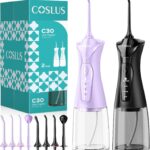 COSLUS 2-Pack Water Flosser for Teeth: Water Dental Pick Set with Refined Packaging for Couples Friends, 3 Modes & 8 DIY Levels for Sensitive Gums & Braces, Ideal for Family Sharing, Black & Purple