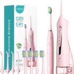 COSLUS Portable Water Flosser with Electric Toothbrush Combo: 2-in-1 Oral Clean Kit for Teeth, Braces, Gums Care – Brushing & Flossing for Adults, Family, Travel Use, BPA-Free, Black, C20 & C41