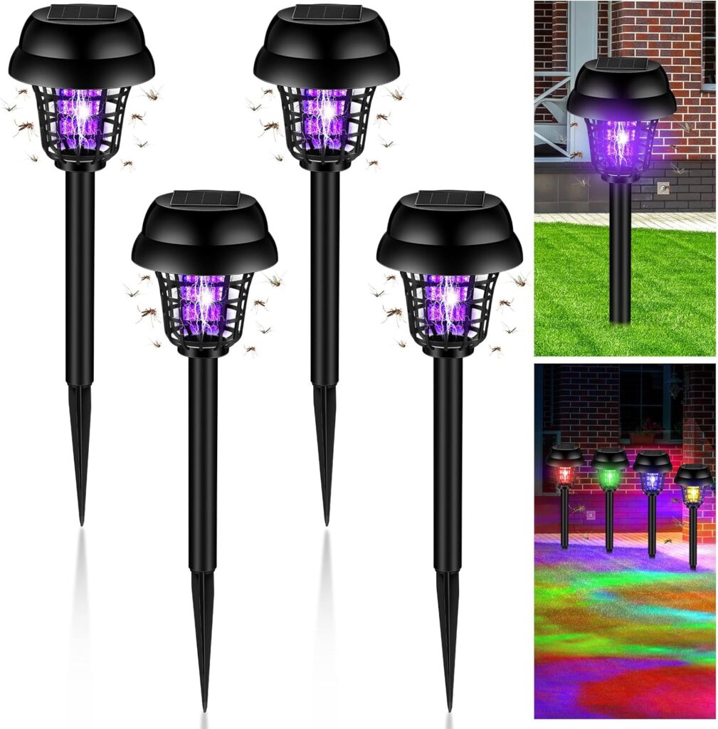 Qualirey 4 Pcs Solar Bug Zapper Waterproof Outdoor Mosquito Zapper Mosquito Killer and Lighting Repellent Lamp for Indoor Outdoor Use Garden Patio