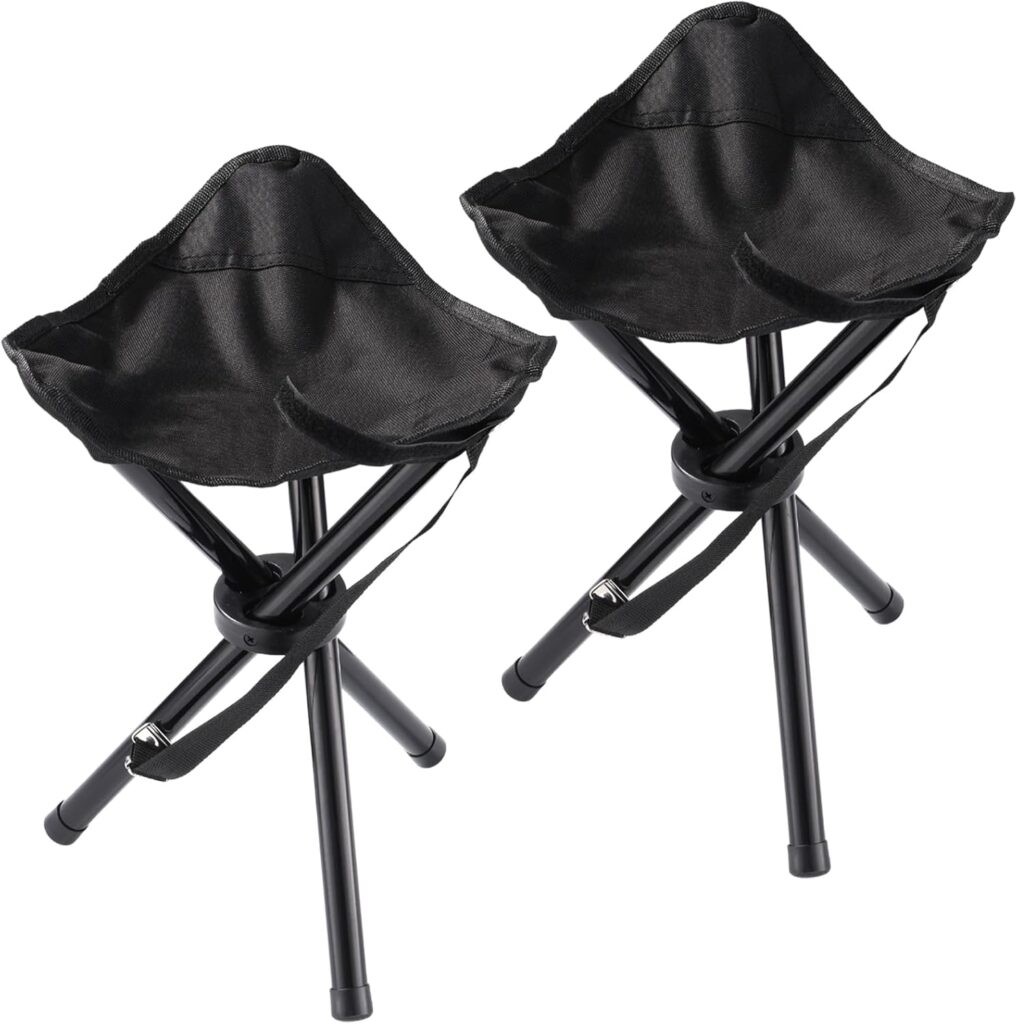 2PCS Portable Folding Camping Stool,Travel Outdoor Tripod Seat,Black Folding Camping Chairs for Camping Party Picnic Beach Garden Lawn Walking Hiking