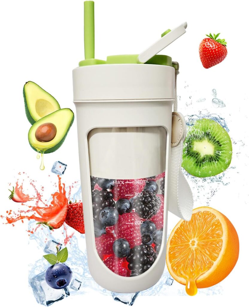 Portable Blender, 12oz Smoothie Blender Cup with 4000ml rechargeable Battery, 10 Blades, Crushable Ice, Suitable for Shakes and Smoothies, Suitable for Travel, Sports, Camping and Fitness
