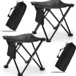 2 Pack Camping Stool, 13 Inch Compact Camping Chair Portable, Lightweight Folding Stool Seat with Side Pocket and Carry Bag for Outdoor Hiking, Fishing, Picnic, Beach and Lawn Party, Black