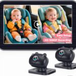 2-Kids Baby Car Camera Recording: HD 1080P Dual Backseat Cameras with 7” Split-Screen Display – Night Vision, 360° Rotation, Easy Installion for Twins & Siblings