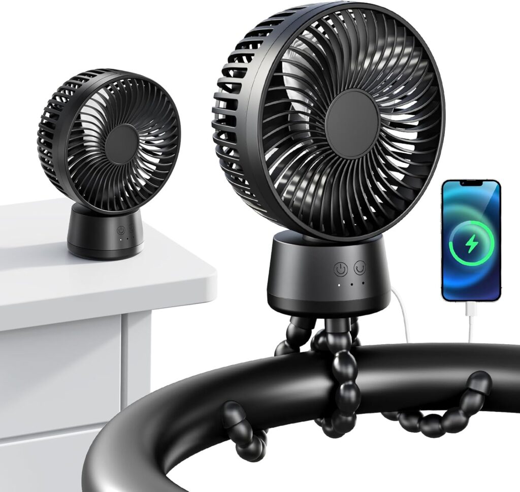 Auto-Swing Portable Stroller Fan, Rechargeable Baby Stroller Cooler with Max 47 Hours Runtime, Ultra-Quiet Clip On Fan with 120° Auto Oscillation & Power Bank for Baby Crib, Travel, Car Seat