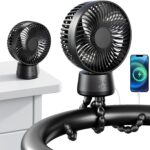 Auto-Swing Portable Stroller Fan, Rechargeable Baby Stroller Cooler with Max 47 Hours Runtime, Ultra-Quiet Clip On Fan with 120° Auto Oscillation & Power Bank for Baby Crib, Travel, Car Seat