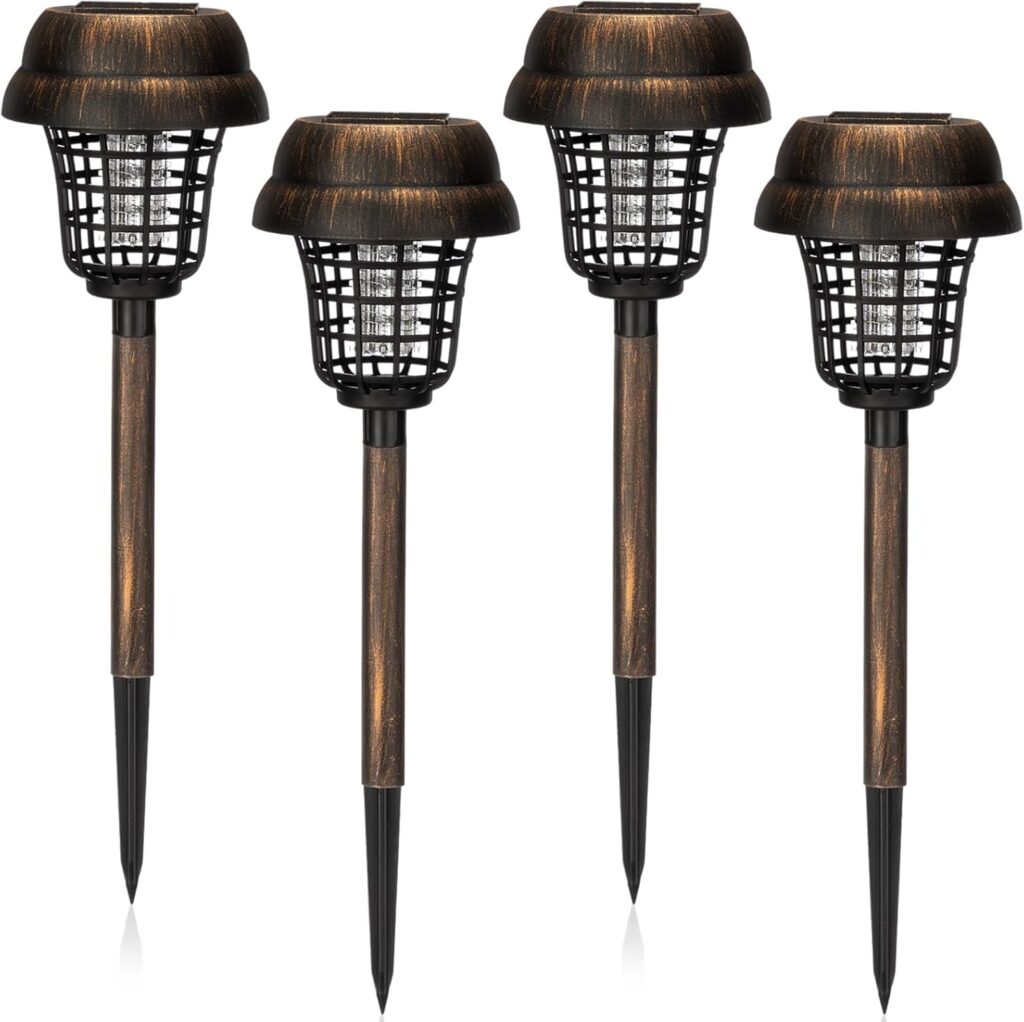 Qualirey 4 Pcs Solar Mosquito Zapper Outdoor Waterproof Solar Powered Zapper Outdoor Mosquito Killer Lamp Trap Repellent Light for Garden Yard Insect(Bronze)