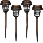 Qualirey 4 Pcs Solar Mosquito Zapper Outdoor Waterproof Solar Powered Zapper Outdoor Mosquito Killer Lamp Trap Repellent Light for Garden Yard Insect(Bronze)