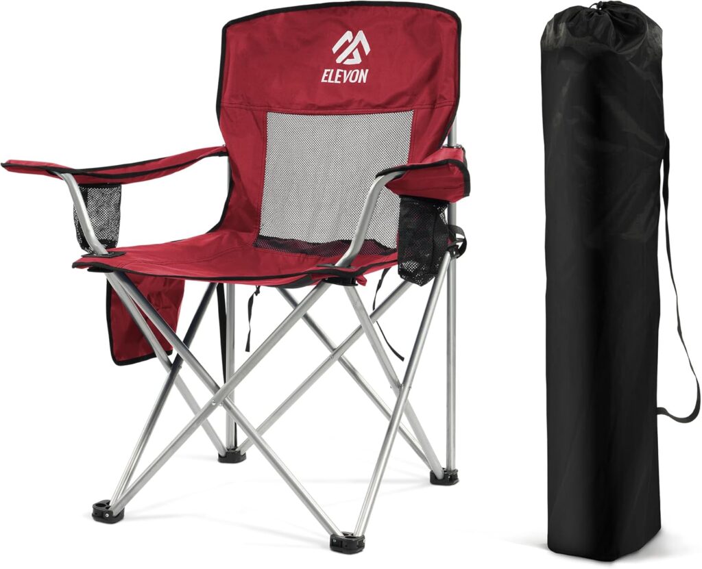 Elevon Camping Chair, Portable Folding Outdoor Chair with Arms, Cup Holder and Carry Bag