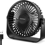 TriPole USB Desk Fan 4.5 Inches Portable Mini Fan Powerful 3 Speeds Wind Personal Desktop Fan with 360° Head Rotation for Home Office Car Indoor Outdoor Black, No Battery