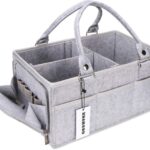 Baby Diaper Caddy Organizer with Handle – Gender Neutral Nursery Storage Bin Basket – Portable Tote Bag – Car Organizer – Newborn Essentials – Grey