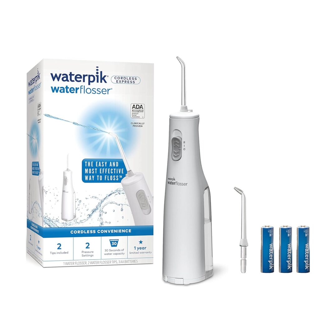 Waterpik Cordless Express Water Flosser, Battery Operated & Portable for Travel & Home, ADA Accepted, Waterproof for Shower Use, White WF-02, Packaging May Vary