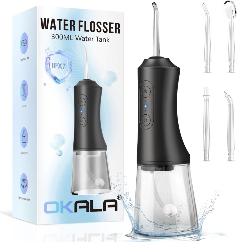 Water Dental Flosser – Portable Cordless Oral Irrigator 300ML, Rechargeable IPX7 Waterproof Irrigation Cleaner for Teeth Cleaning & Flossing, Travel & Home Use