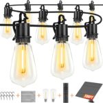 Solar String Lights Outdoor Waterproof 100ft with 52 Shatterproof,Solar Lights Outdoor Remote ST38 Vintage Edison Bulbs,Salor Ourdoor Light Hanging Lights Waterproof for Outside Backyard