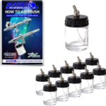 Master Airbrush (Pack of 10) TB-002 Empty 3/4 Ounce (22cc) Glass Jar Bottles with 30° Down Angle Adaptor Lid Assembly – Fits Dual-Action Siphon Feed Airbrushes, Use with Master, Badger, Paasche, Iwata