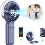 HandFan 5200mAh Upgraded Handheld Misting Fan, Portable Mister Fan Rechargeable, Spray Water Mist Fans, Electric Hand Cooling Ice Fans for Summer Beach Travel Concerts, Gifts for Women(Royal Blue)