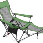 VEVOR Reclining Camping Chair, 4 Adjustable Positions, Portable Folding Lounger for Adults, Mesh Beach Chair with Headrest & Foot Rest, Supports 220 lbs, Heavy Duty Camp Chairs for Patio, Green